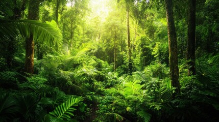Obraz premium Lush Rainforest Sunlight: A Tropical Paradise