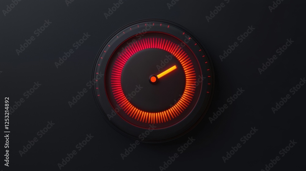 Poster futuristic red and orange digital clock or speedometer interface on dark background