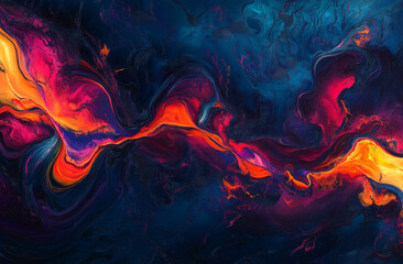 Abstract background featuring vibrant, colorful light and color effects set against a dark blue backdrop, creating a dynamic contrast and visually striking design