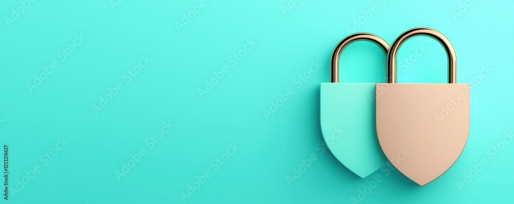 Poster secure data protection concept abstract padlocks on teal background