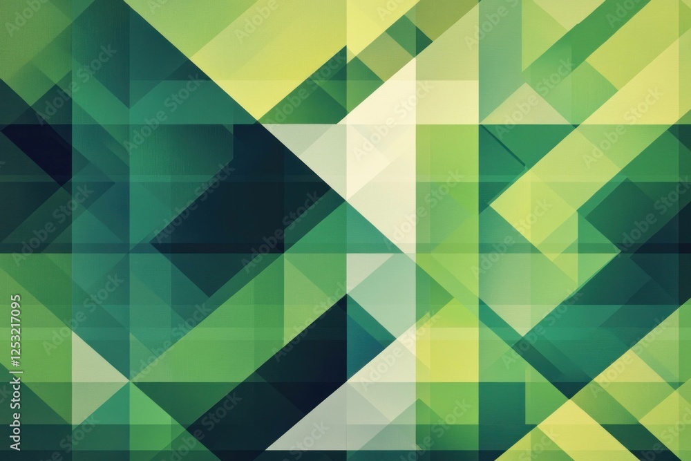 Poster abstract geometric pattern in shades of green and white, featuring a modern design with sharp angles