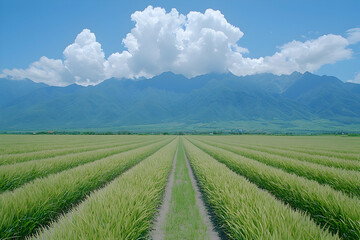 Rice paddy field, mountain view, rural scene, agriculture