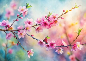 Obraz premium Watercolor Sakura Branches: Delicate Hand-Painted Spring Blossoms