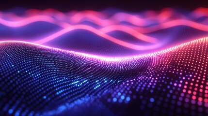 Abstract glowing waves, digital landscape, particle background, tech design