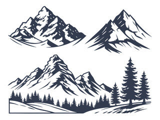 Minimalist Mountain Silhouettes  Outdoor Adventure, Hiking, and Nature Landscape Illustrations