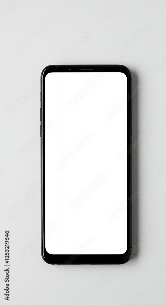 Poster black frameless smartphone mockup: mobile phone with blank white screen for app & ui ux design displ