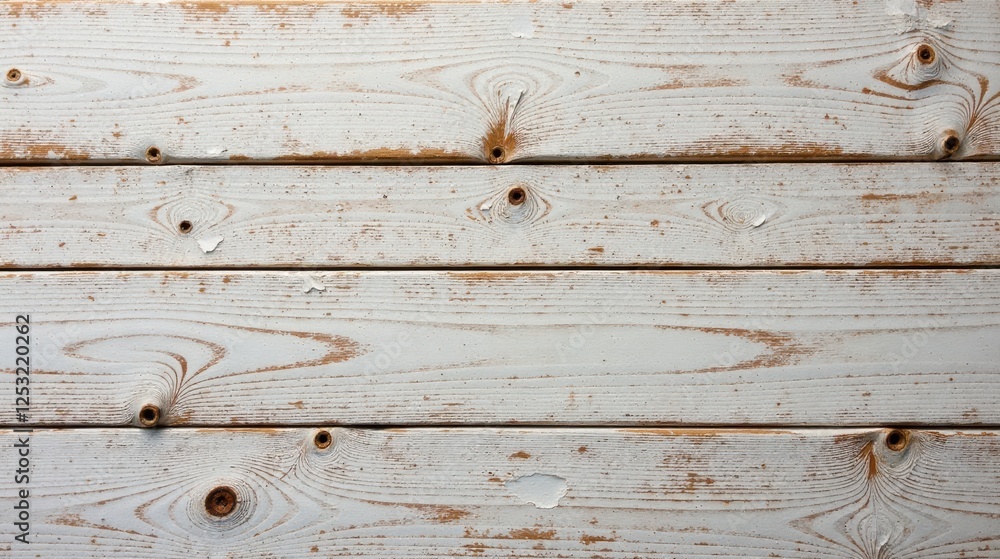 Aufkleber whitewashed wooden planks with visible grain and knots, showing signs of age and weathering, ideal f