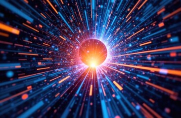 Obraz premium Technological background. Abstract glowing multicolored tunnel on a dark blue background. 