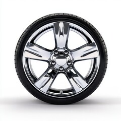 Chrome Alloy Wheel with Black Tire Modern Car Rim Automotive Part Luxury Design