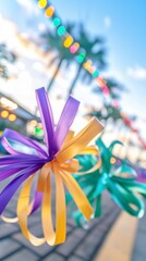 Fototapeta premium Colorful Ribbon Decorations at a Tropical Outdoor Celebration