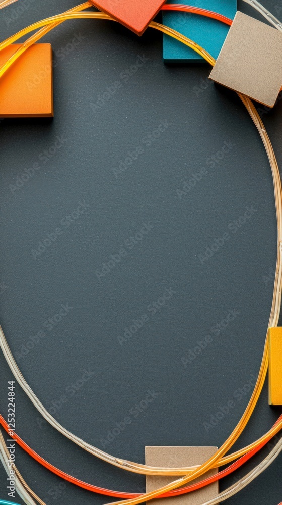 Poster colorful squares and strings frame on dark grey background