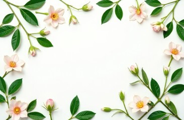 Fototapeta premium Patterns with leaves, jasmine, white background, lay flat, the top view