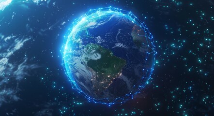 Global Network Connection: Earth Illuminated by Digital Constellation