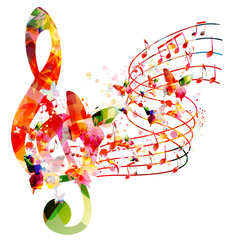 Music background with colorful music notes vector illustration design. Artistic music festival poster, live concert events, party flyer, music notes signs and symbols	