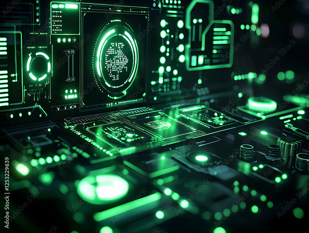Poster futuristic tech interface, digital data processing