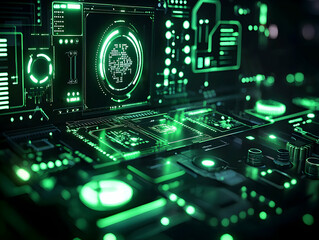 Futuristic tech interface, digital data processing
