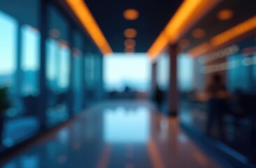 abstract blur contemporary office interior blue background with orange light filter effect 