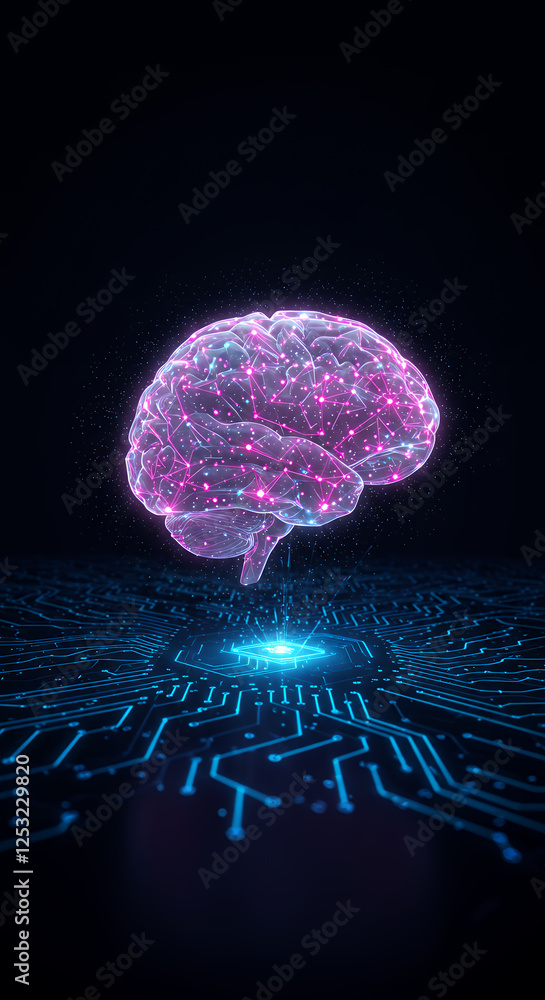 Poster ai brain circuit: futuristic neural network concept art - artificial intelligence, machine learning,