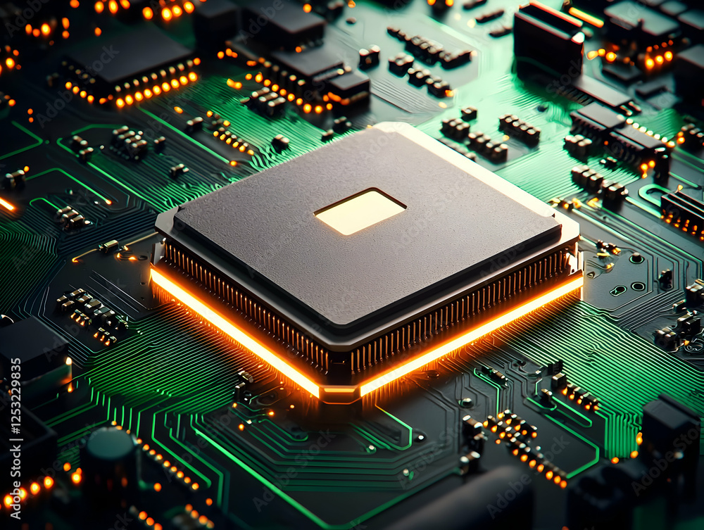 Poster illuminated cpu on circuit board