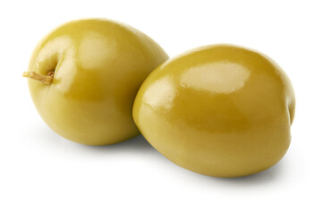 green olives isolated on white background. clipping path
