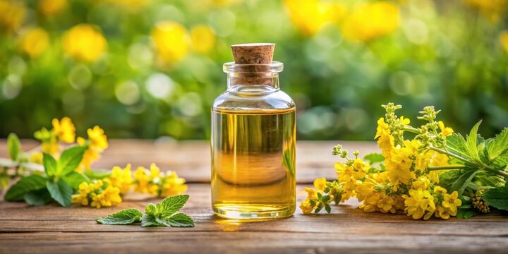 Elegant bottle filled with vibrant agrimony essential oil , wellness products