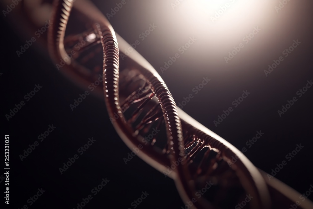 Poster close-up view of dna double helix structure illuminated by soft light showcasing genetic information