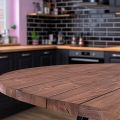 Dark Brown Oval Wooden Table in Modern Kitchen