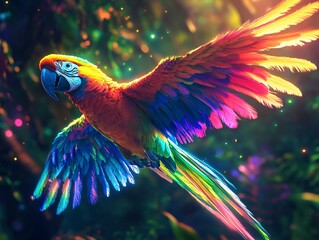 Vibrant Rainbow Macaw in Flight - Fantasy Bird Art