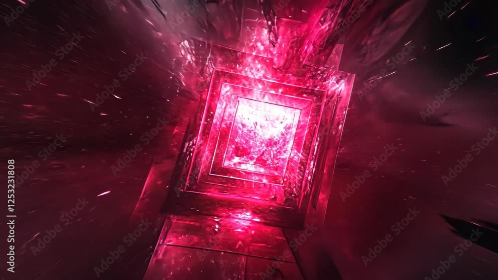 Poster visual exploration of vibrant red abstract shapes with depth and intensity in cosmic setting