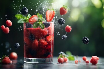 Fruits dance in mid-air, creating a refreshing organic smoothie effect. Generative AI