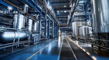 Obraz premium High-Capacity Manufacturing: A Bright and Spacious Industrial Plant with Ventilation Networks