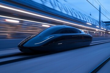 Fototapeta premium Futuristic Black Sports Car Speeding Through an Illuminated Tunnel