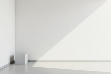 Fototapeta premium Minimalist Room Interior Design with a Light Gray Cube on a Neutral Floor