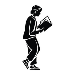 man reading a book icon vector Black and white background