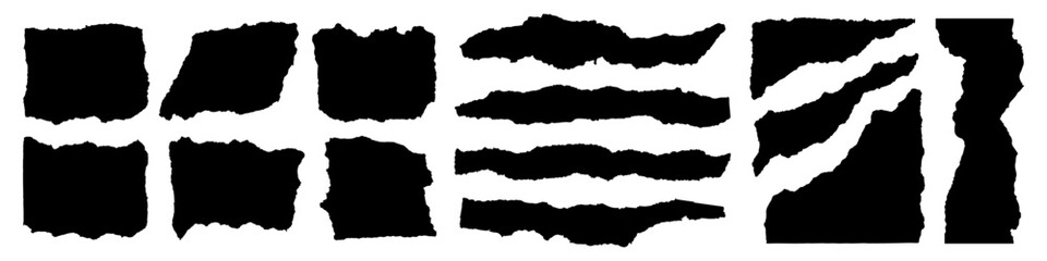 Pieces of paper with ripped torn jagged edges for a vintage, retro style collage. Paper scraps of different shapes