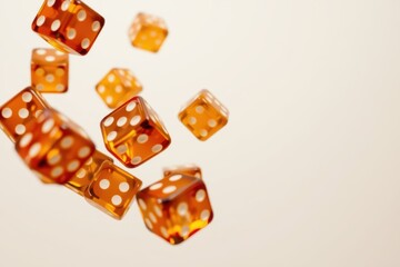 Amber Dice Falling on White Background