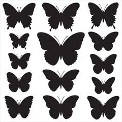 set of vector icon various butterfly silhouette