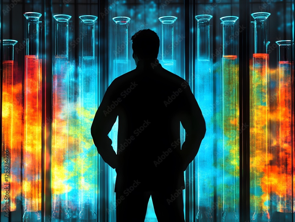 Aufkleber scientist observing colorful reactions in laboratory setting
