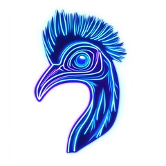 Naklejka premium Neon blue cassowary right side Head, Gaming Logo Design isolated at white background