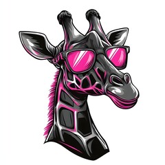 Neon  pink giraffe wear sunglasses , Gaming Logo Design isolated at white background