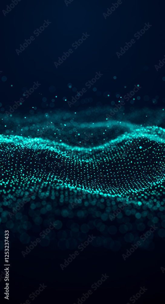 Poster turquoise data wave: abstract digital particle flow background - dynamic, modern, futuristic aesthet
