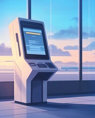 Modern airport self-service check-in kiosk.
