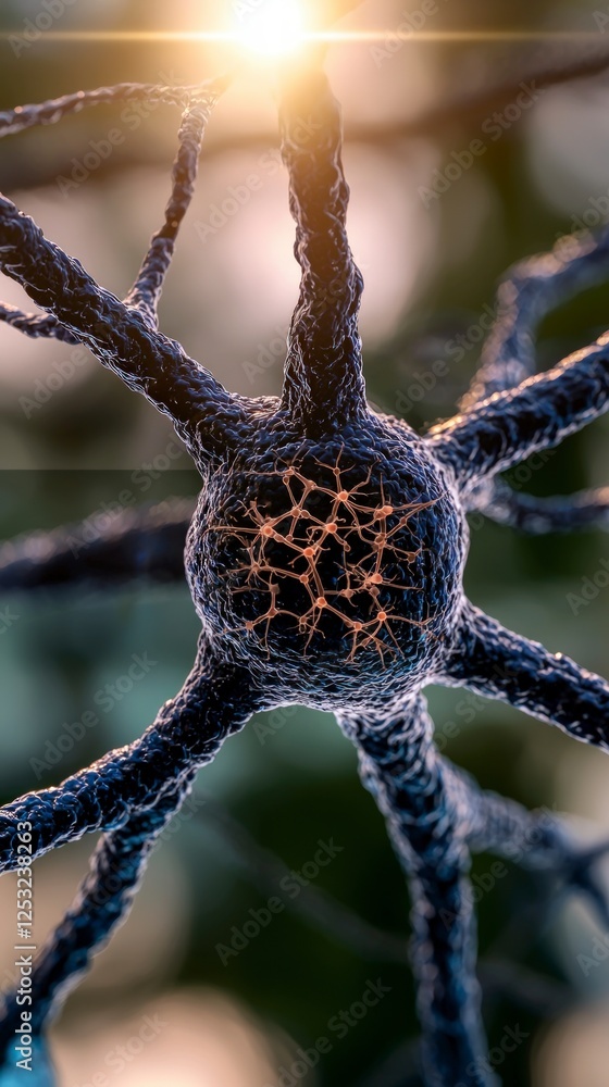 Poster detailed 3d render of a neuron cell with intricate branching network