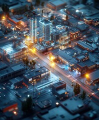 Obraz premium Nighttime urban landscape with glowing city buildings