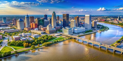 Fototapeta premium Aerial view of Louisville skyline with river and surrounding landscape , kentucky, urban, kentucky, urban, outdoor