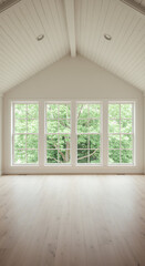 Fototapeta premium Bright Empty Room: Windows, Light, and Open Space | Modern Interior Design