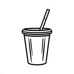Simple black and white illustration of a disposable cup with a straw