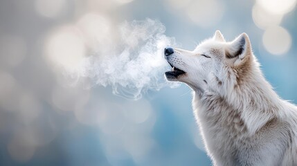 Obraz premium Arctic Wolf Exhaling Breath In Snowy Landscape