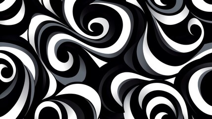 Fototapeta premium Bold wavy brush strokes forming a seamless swirled pattern, vector design, monochrome style, black and white abstract ornament, intricate line texture, minimalistic look