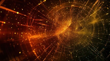 Obraz premium Abstract digital network of lines and glowing particles with warm tones